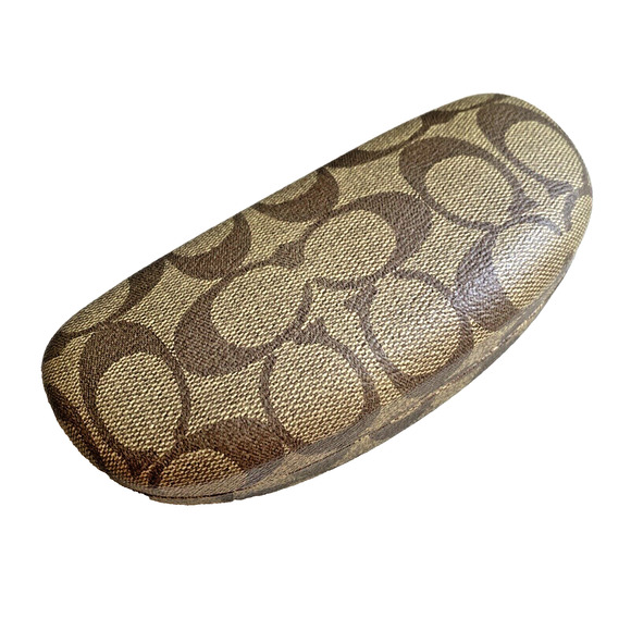 Coach Signature Tan Brown Hard Clam Shell Eye Glasses Sunglasses Storage Case - Picture 1 of 7